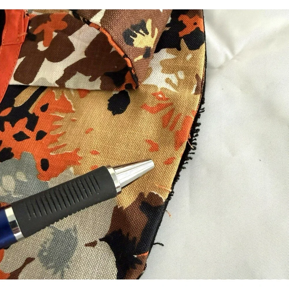 Vtg 1950s Mid Century Modern Fabric Circular Casserole Carrier Orange Brown 16